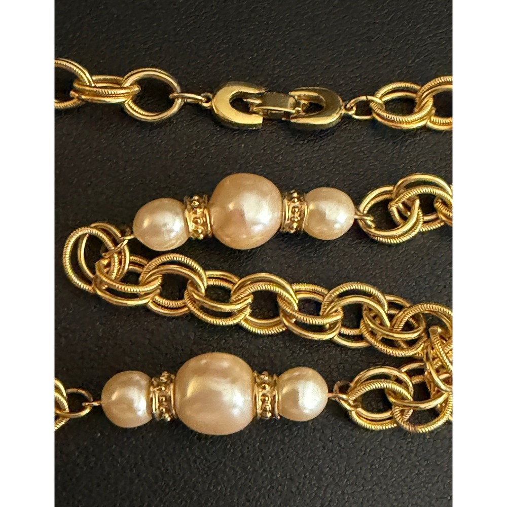 Vintage Richelieu Necklace Gold Tone Simulated Pearl 24"